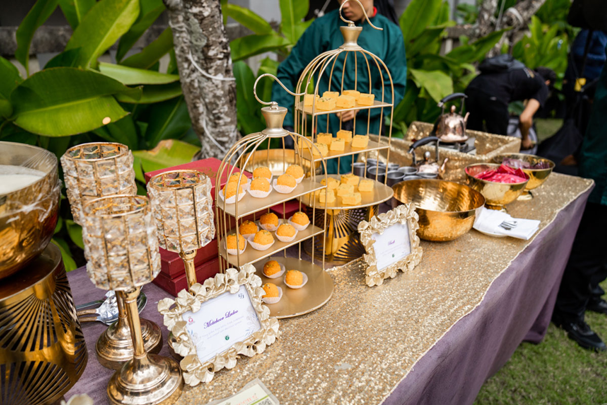 Indian Wedding dessert buffet with Ladoo and Barfi Sweets by Queen's Catering Bali